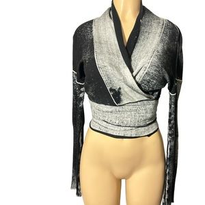 525 America Crop Gray Cardigan Sweater Front Tie
